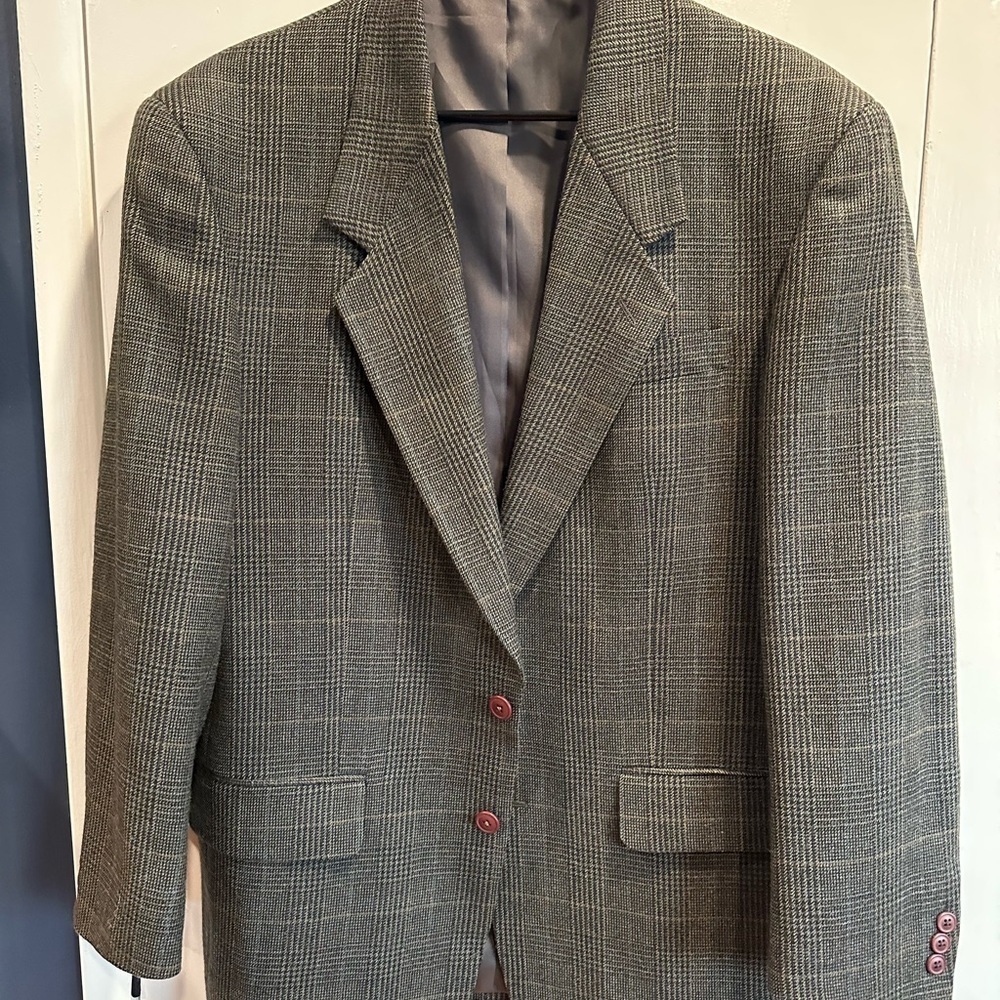 Alfani Vintage Men's Gray Wool Plaid Blazer 40R - Picture 2 of 12